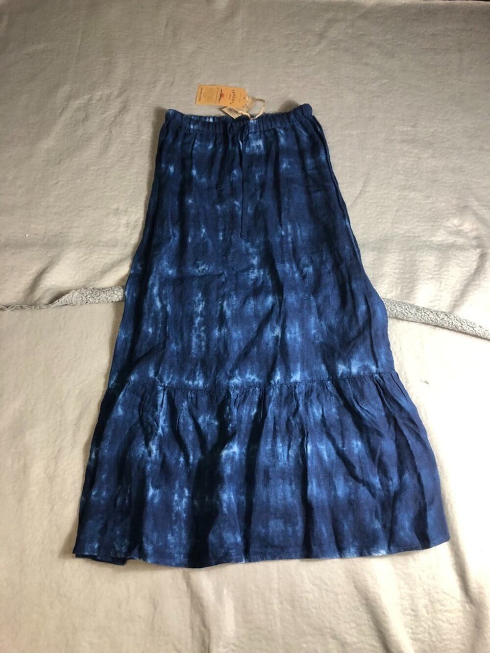 New Faherty Skirt S Blue Sunbeam Linen Drawstring Midi Organic Cotton Hippie Y2K